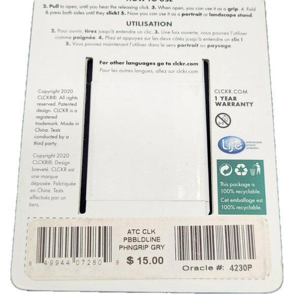 Clckr Grey Cell Phone Stand & Grip With Portrait & Landscape Viewing Universal - Picture 4 of 6